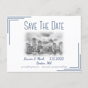Carte Postale Boston Skyline Wedding Enregistrer La Date