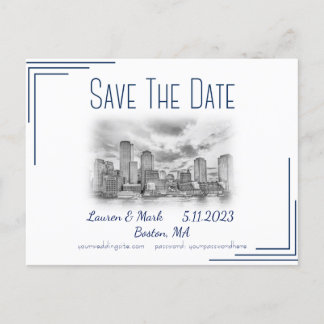 Carte Postale Boston Skyline Wedding Enregistrer La Date