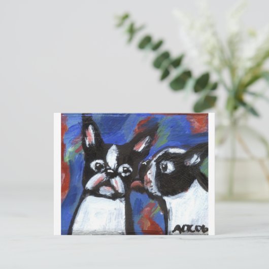 Carte Postale Boston Terrier aime baiser (Debout devant)