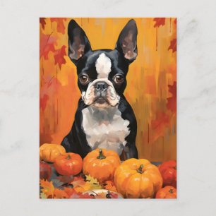 Carte Postale Boston Terrier Automne Action de grâce