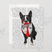 Carte Postale Boston Terrier avec Cravate rouge et moustache 2 (Devant / Derrière)