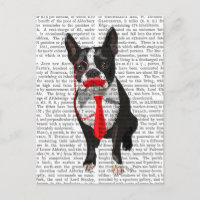Boston Terrier avec Cravate rouge et moustache 2