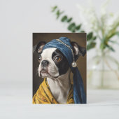 Carte Postale Boston Terrier Avec Pearl Earring Fine Art Parodie (Debout devant)