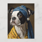 Carte Postale Boston Terrier Avec Pearl Earring Fine Art Parodie (Devant)