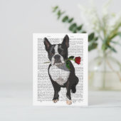 Carte Postale Boston Terrier avec Rose dans la bouche (Debout devant)