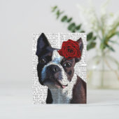Carte Postale Boston Terrier avec Rose sur Head (Debout devant)