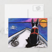 Carte Postale Boston Terrier Bateau Nautique Coucher de Soleil A (Devant / Derrière)