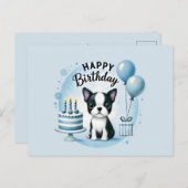 Carte Postale Boston Terrier Birthday Postc– Cute Dog Greeting C (Devant / Derrière)
