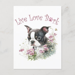 Carte Postale Boston Terrier Chien Maman Florale