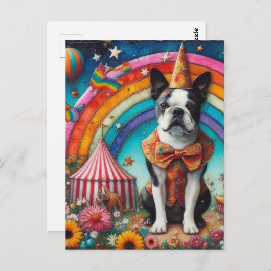 Carte Postale Boston Terrier Circus Encaustic (Devant / Derrière)