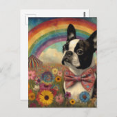 Carte Postale Boston Terrier Circus Hippie Rainbow (Devant / Derrière)