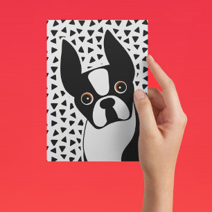 Carte Postale Boston Terrier Cute Noir et Blanc