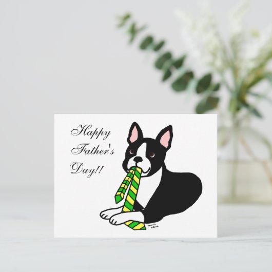 Carte Postale Boston Terrier Daddy avec Cravate 1 (Debout devant)