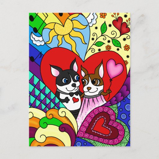 Carte Postale Boston Terrier dans Motif Doodle Personnalisable (Devant)