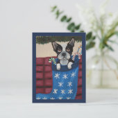 Carte Postale Boston Terrier de Noël dans un bas (Debout devant)