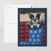Carte Postale Boston Terrier de Noël dans un bas (Devant / Derrière)