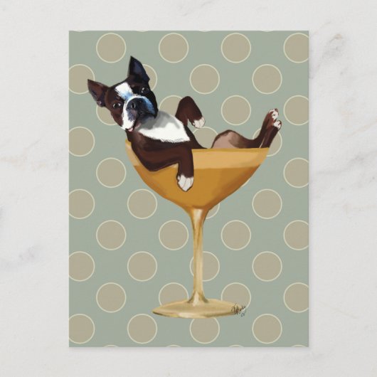 Carte Postale Boston Terrier en verre à cocktail (Devant)