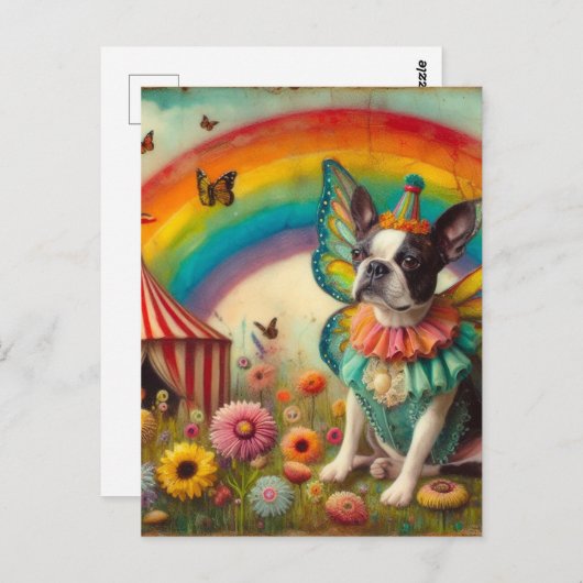 Carte Postale Boston Terrier Fairy Circus (Devant / Derrière)
