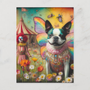 Carte Postale Boston Terrier Fairy Circus Clown