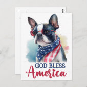 Carte postale Boston Terrier, God Bless America (Devant / Derrière)