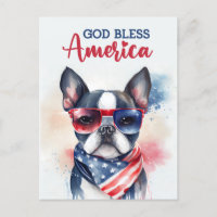 Carte postale Boston Terrier, God Bless America