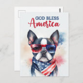 Carte postale Boston Terrier, God Bless America (Devant / Derrière)