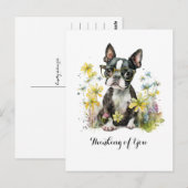 Carte Postale Boston Terrier lunettes Floral Penser de vous (Devant / Derrière)