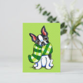 Carte Postale Boston Terrier Plaid Scarf Winter (Debout devant)