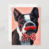 Carte Postale Boston Terrier Portrait avec Cravate Red Bow et 3 (Devant / Derrière)