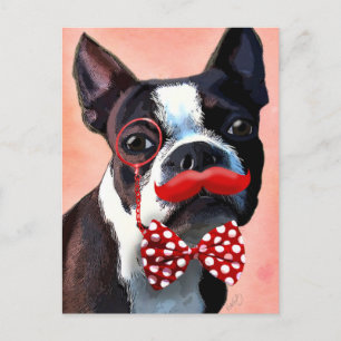 Carte Postale Boston Terrier Portrait avec Cravate Red Bow et 3