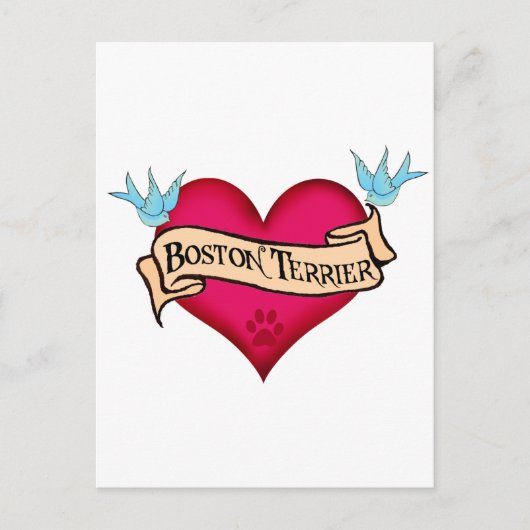 Carte Postale Boston Terrier Tattoo Heart (Devant)