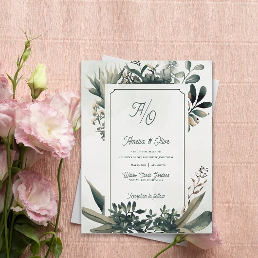 Carte Postale Botanical Greenery Sage Green Wedding Invitation