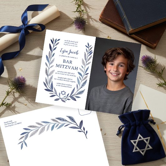 Carte Postale Botanical Watercolor CUSTOM PHOTO Bat Bar Mitzvah