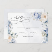 Carte Postale Botanique Dusty Blue Floral Wedding RSVP (Devant / Derrière)