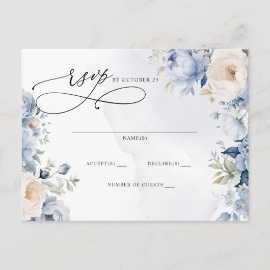 Carte Postale Botanique Dusty Blue Floral Wedding RSVP (Devant)