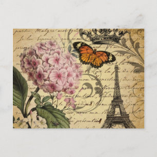 Carte Postale botanique français d'oiseau d'hortensia de