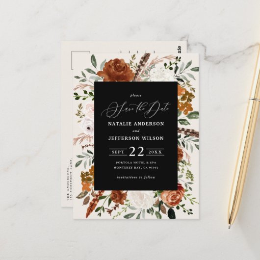 Carte Postale botanique naturelle rustique élégant mariage moder (Devant/Arrière en situation)