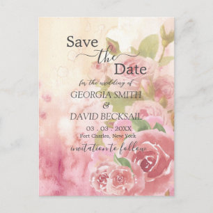 Carte Postale Botanique Rose vierge Enregistrer la date