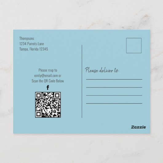 Carte Postale Botanique sauvage Birthday Bird QR Code Médias soc (Dos)