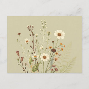 Carte Postale Botanique vintage de fleurs sauvages et de fougère