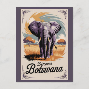 Carte Postale Botswana Elephant Illustration Voyage Art Vintage