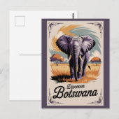 Carte Postale Botswana Elephant Illustration Voyage Art Vintage (Devant / Derrière)
