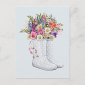 Carte Postale Botte en caoutchouc art avec bouquet floral (Devant)