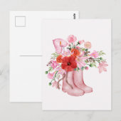 Carte Postale Botte rose aquarelle bouquet floral art (Devant / Derrière)