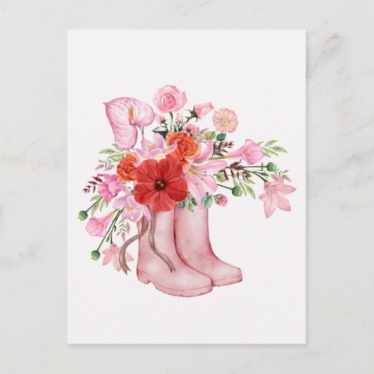 Carte Postale Botte rose aquarelle bouquet floral art (Devant)
