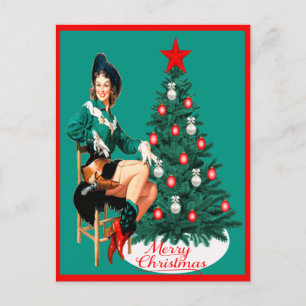 Carte Postale Botte vintage rouge avec PC arboré