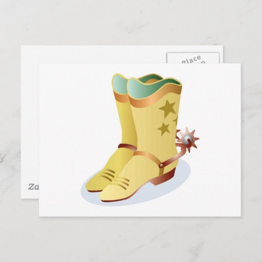 Carte Postale Bottes blanches de cowboy avec éperons d'équitatio (Devant / Derrière)
