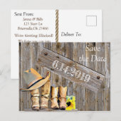 Carte Postale Bottes de Cowboy et Tournesols Enregistrer la Date (Devant / Derrière)