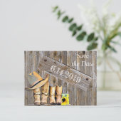 Carte Postale Bottes de Cowboy et Tournesols Enregistrer la Date (Debout devant)