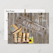 Carte Postale Bottes de cowboy et tournesols Sauvez la dateMaria (Devant / Derrière)